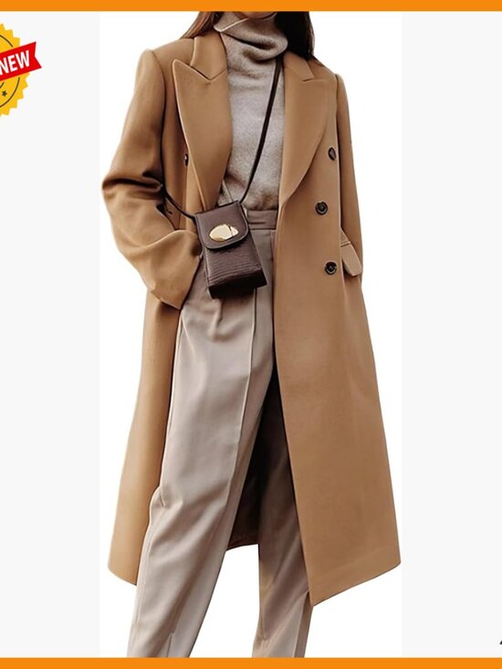 Jackets & Blazers - Long Wool Pea Coat Double Breasted Trench Overcoat Winter Fall